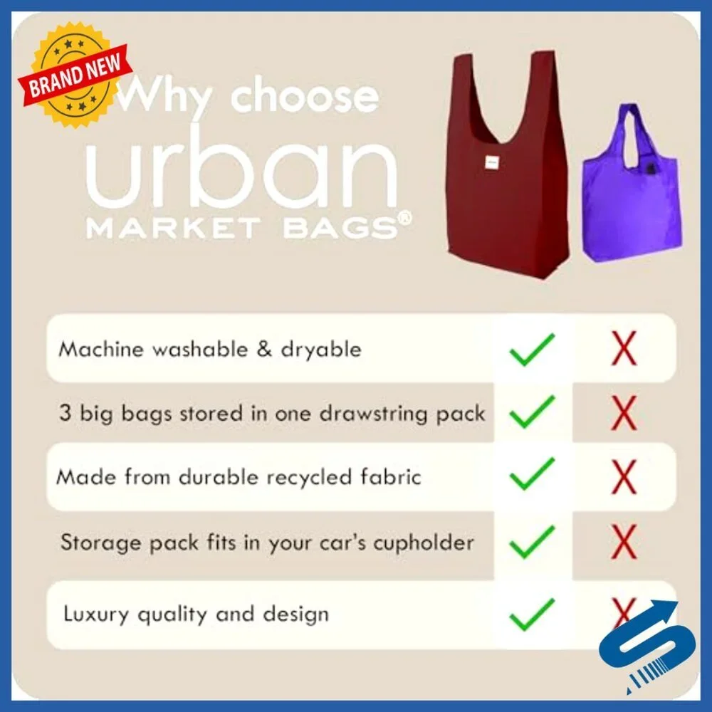 Foldable Reusable Shopping Bags Set Luxury Durable Fabric Compact Pouch Travel